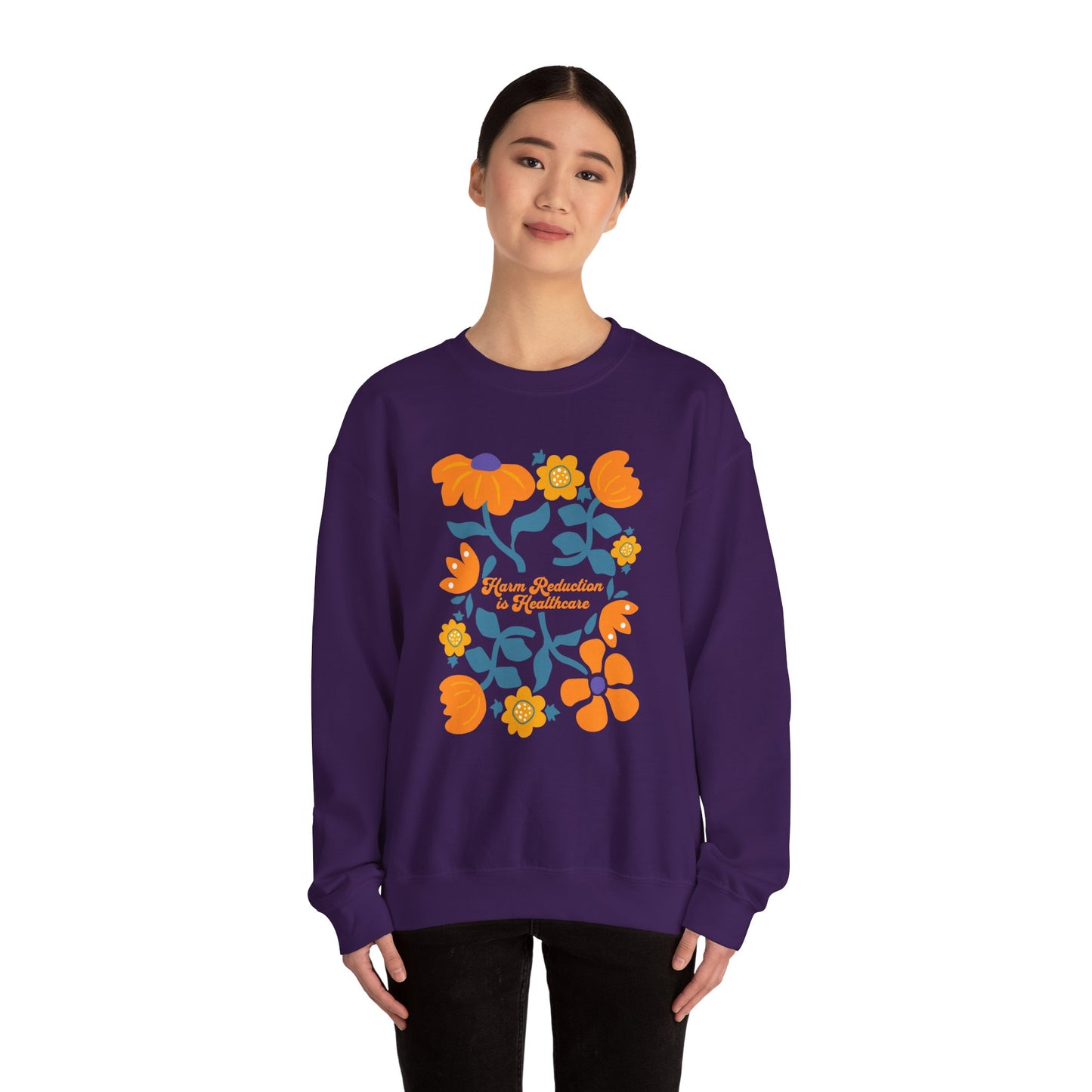 Floral Crewneck Sweatshirt - "Harm Reduction & Excellence"