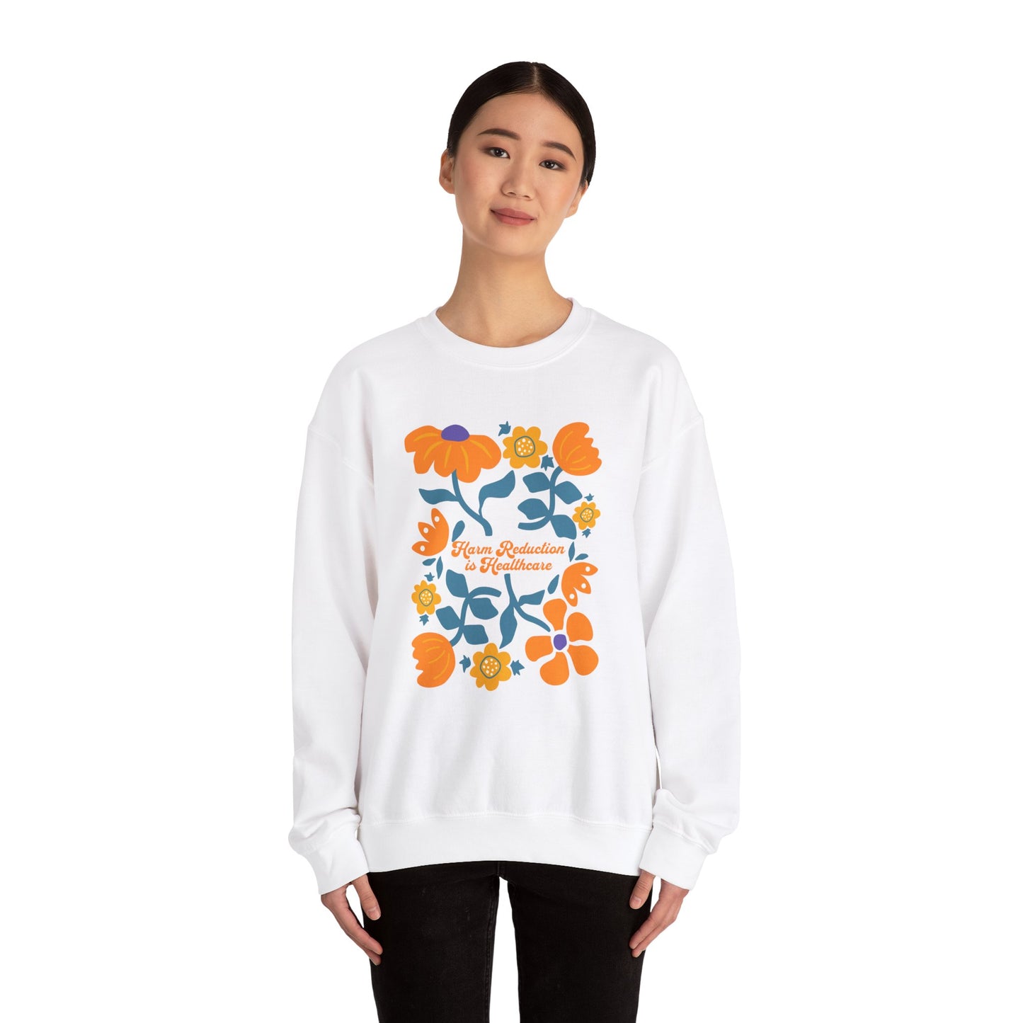 Floral Crewneck Sweatshirt - "Harm Reduction & Excellence"