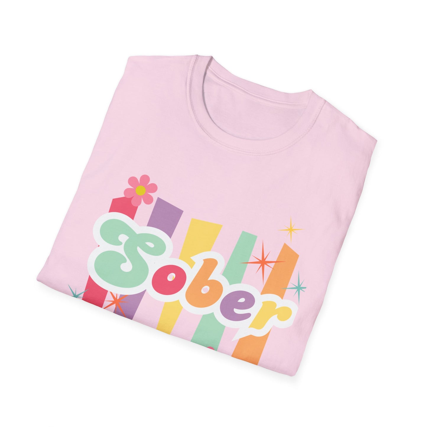 Colorful Sober Message Unisex Softstyle T-Shirt - Perfect for Recovery Celebrations