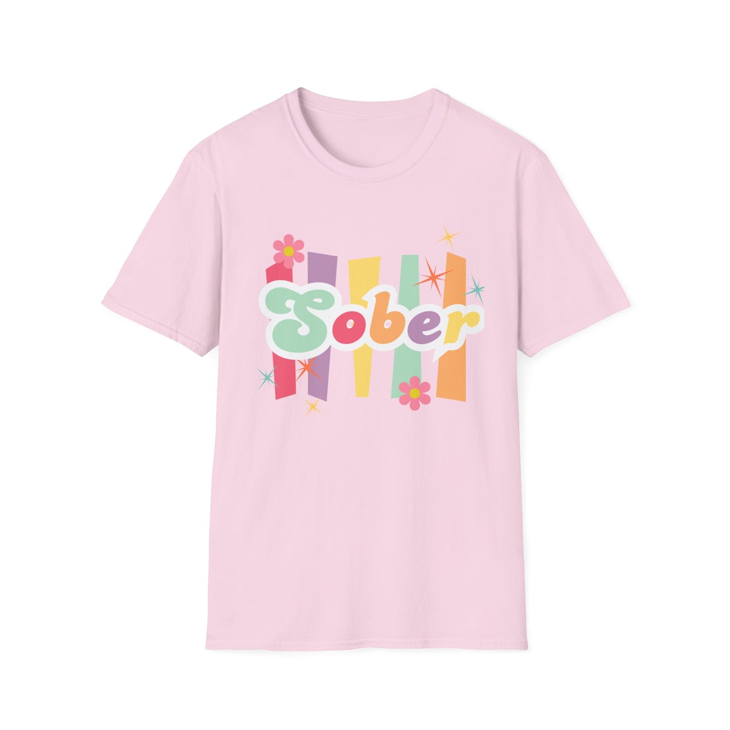 Colorful Sober Message Unisex Softstyle T-Shirt - Perfect for Recovery Celebrations