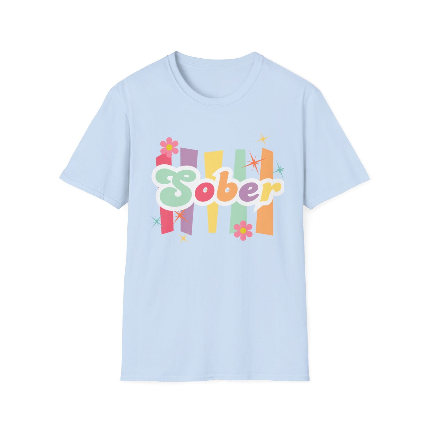 Colorful Sober Message Unisex Softstyle T-Shirt - Perfect for Recovery Celebrations