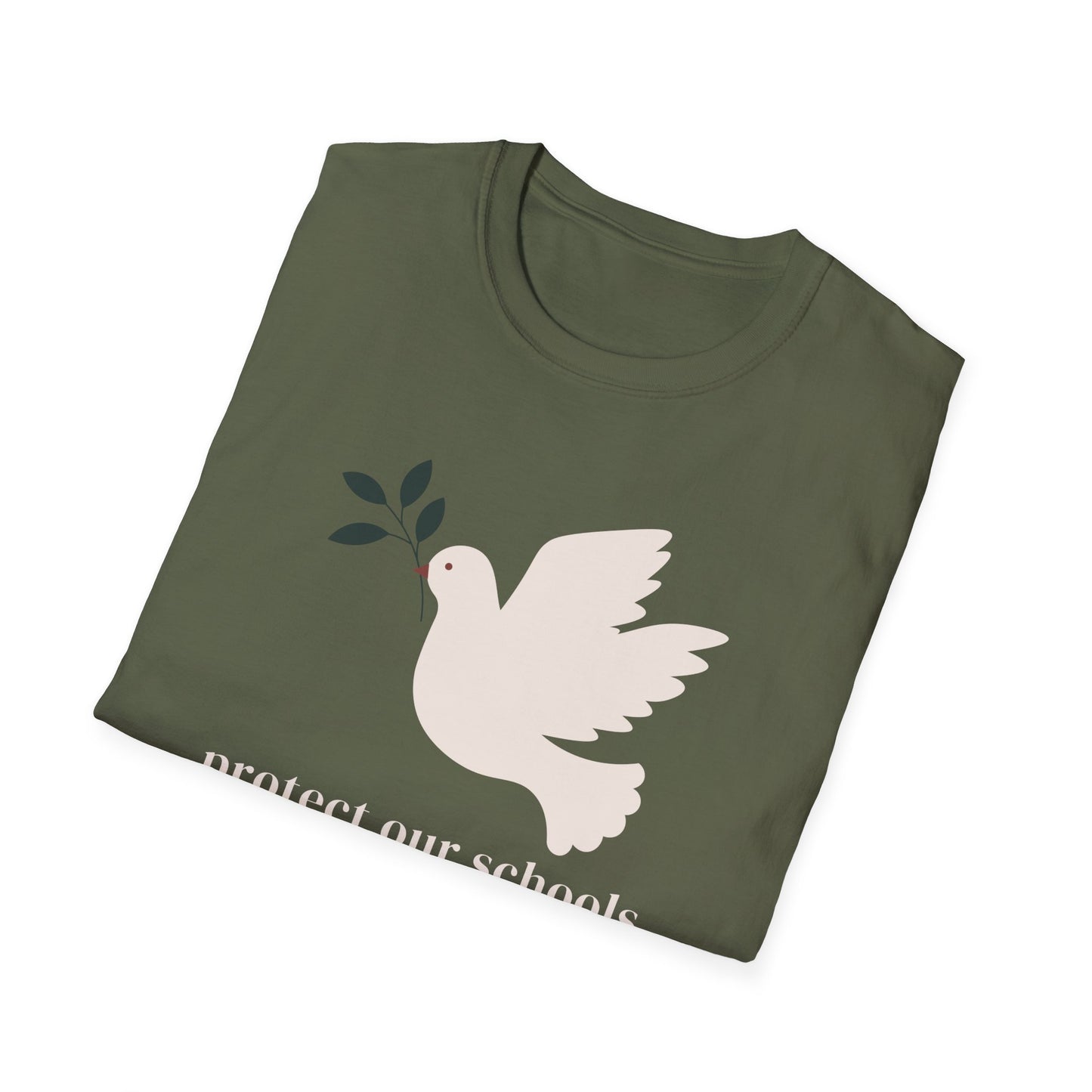 Protect Our Schools Dove T-Shirt - Unisex Softstyle Tee for Peace Advocacy