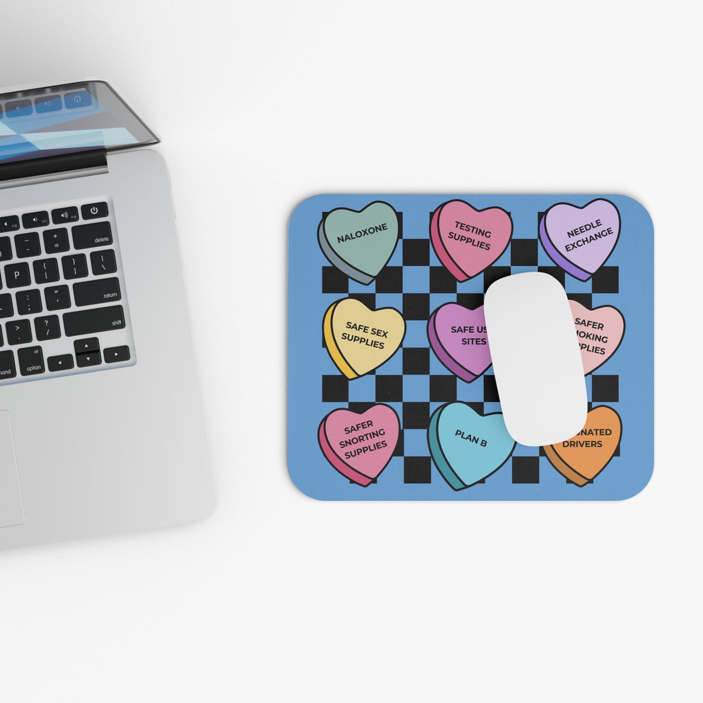 Candy HeartsThemed Mouse Pad with Safe Supply Message