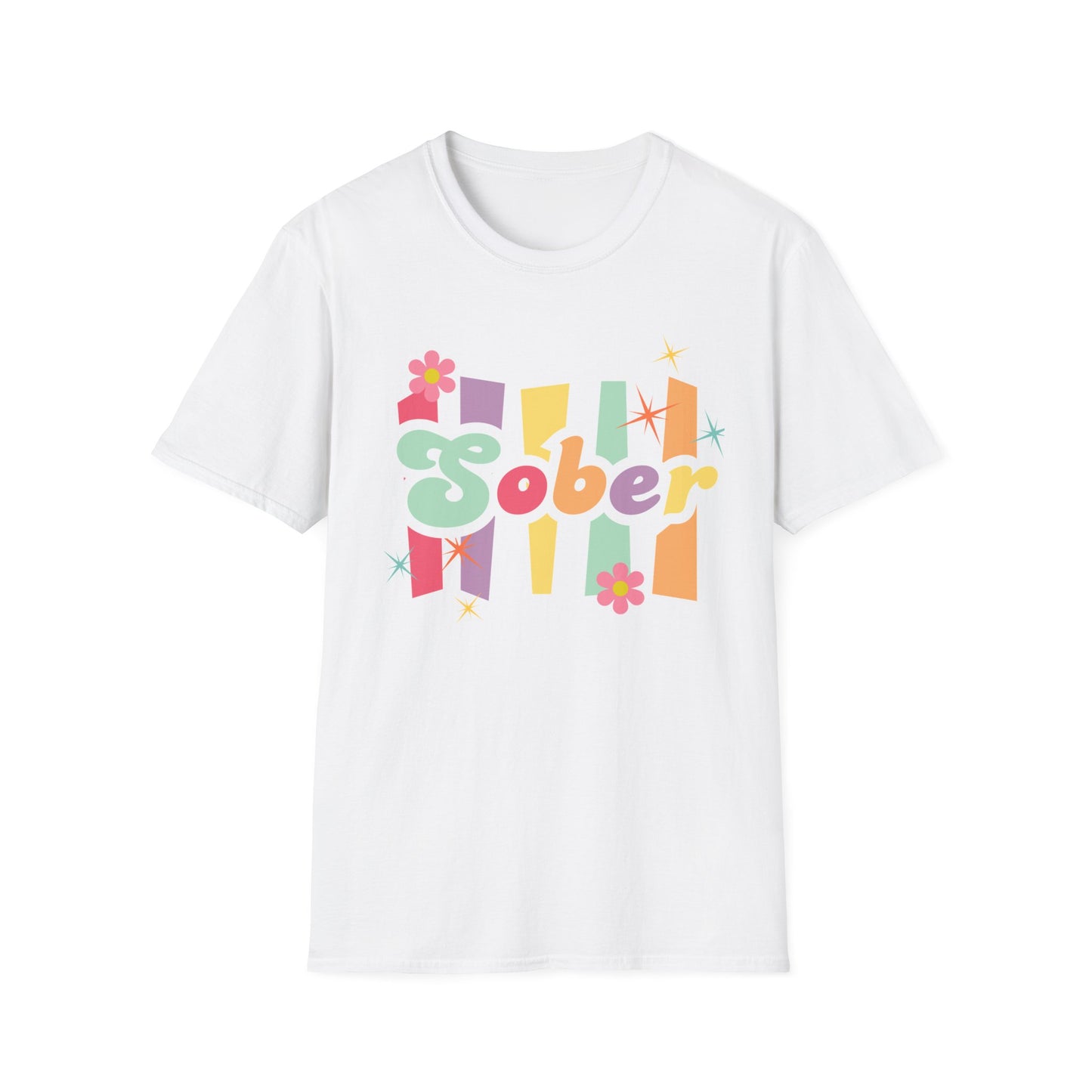 Colorful Sober Message Unisex Softstyle T-Shirt - Perfect for Recovery Celebrations