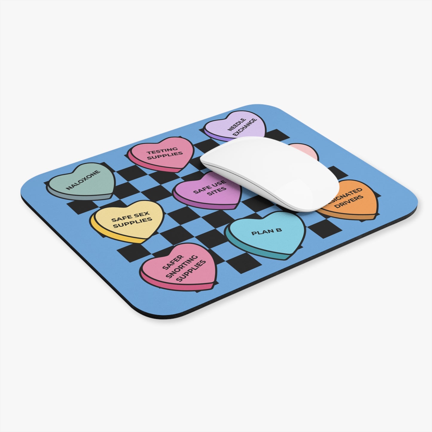 Candy HeartsThemed Mouse Pad with Safe Supply Message