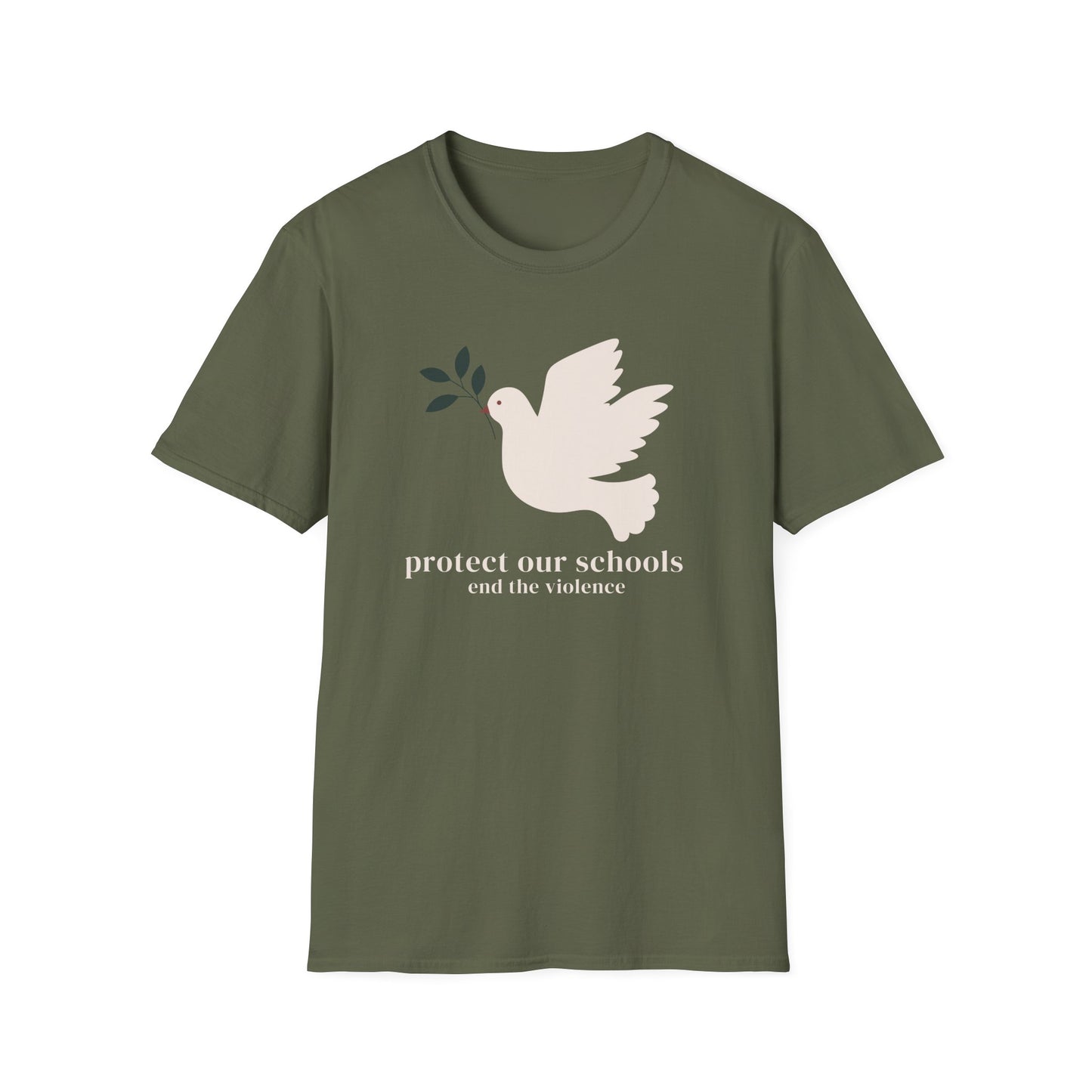 Protect Our Schools Dove T-Shirt - Unisex Softstyle Tee for Peace Advocacy