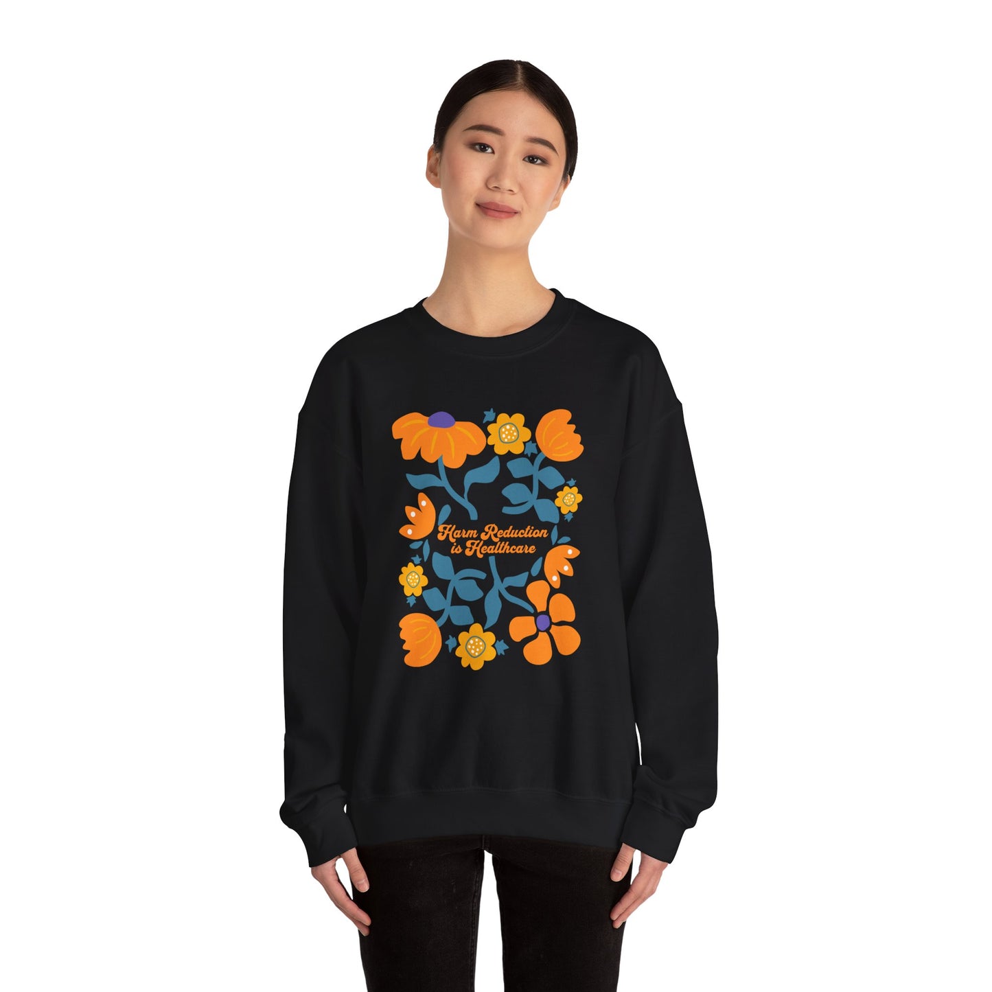 Floral Crewneck Sweatshirt - "Harm Reduction & Excellence"