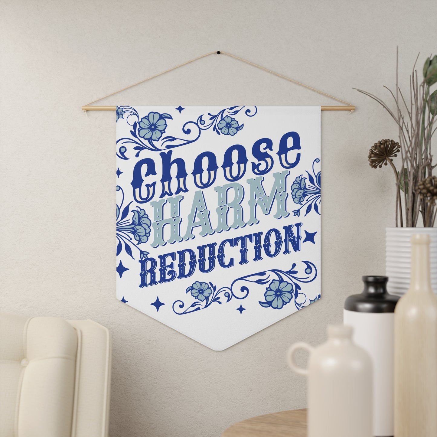 Choose Harm Reduction Floral Pennant - Motivational Wall Decor for Conscious Living