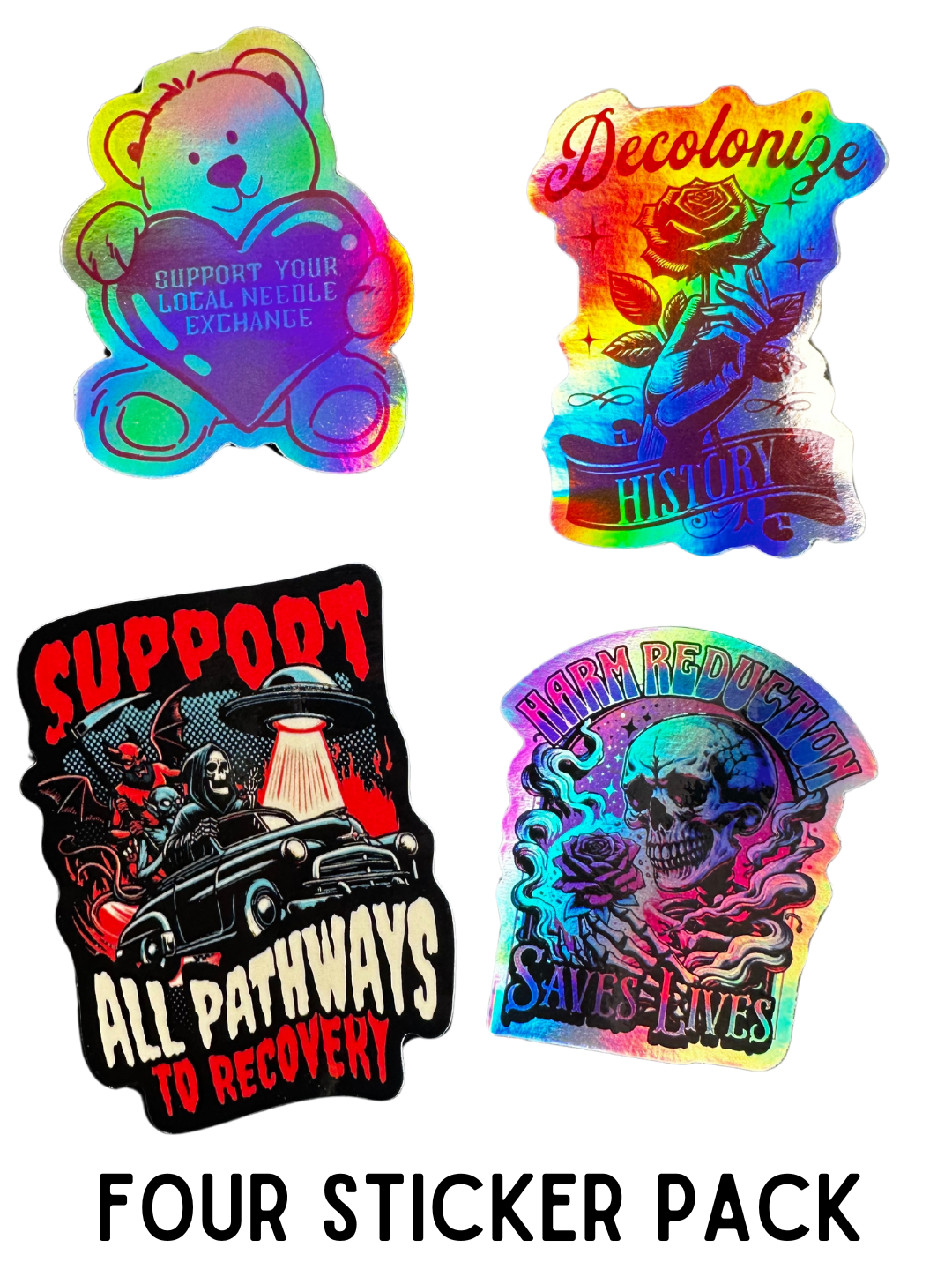 Set of 4 Stickers Harm Reduction