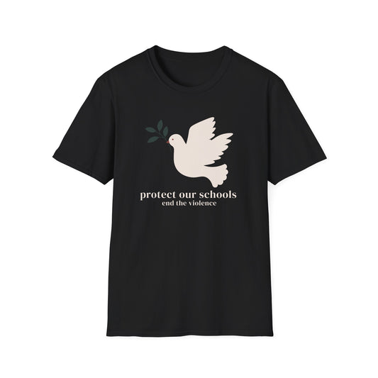 Protect Our Schools Dove T-Shirt - Unisex Softstyle Tee for Peace Advocacy