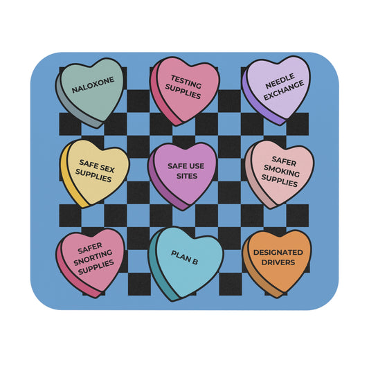 Candy HeartsThemed Mouse Pad with Safe Supply Message